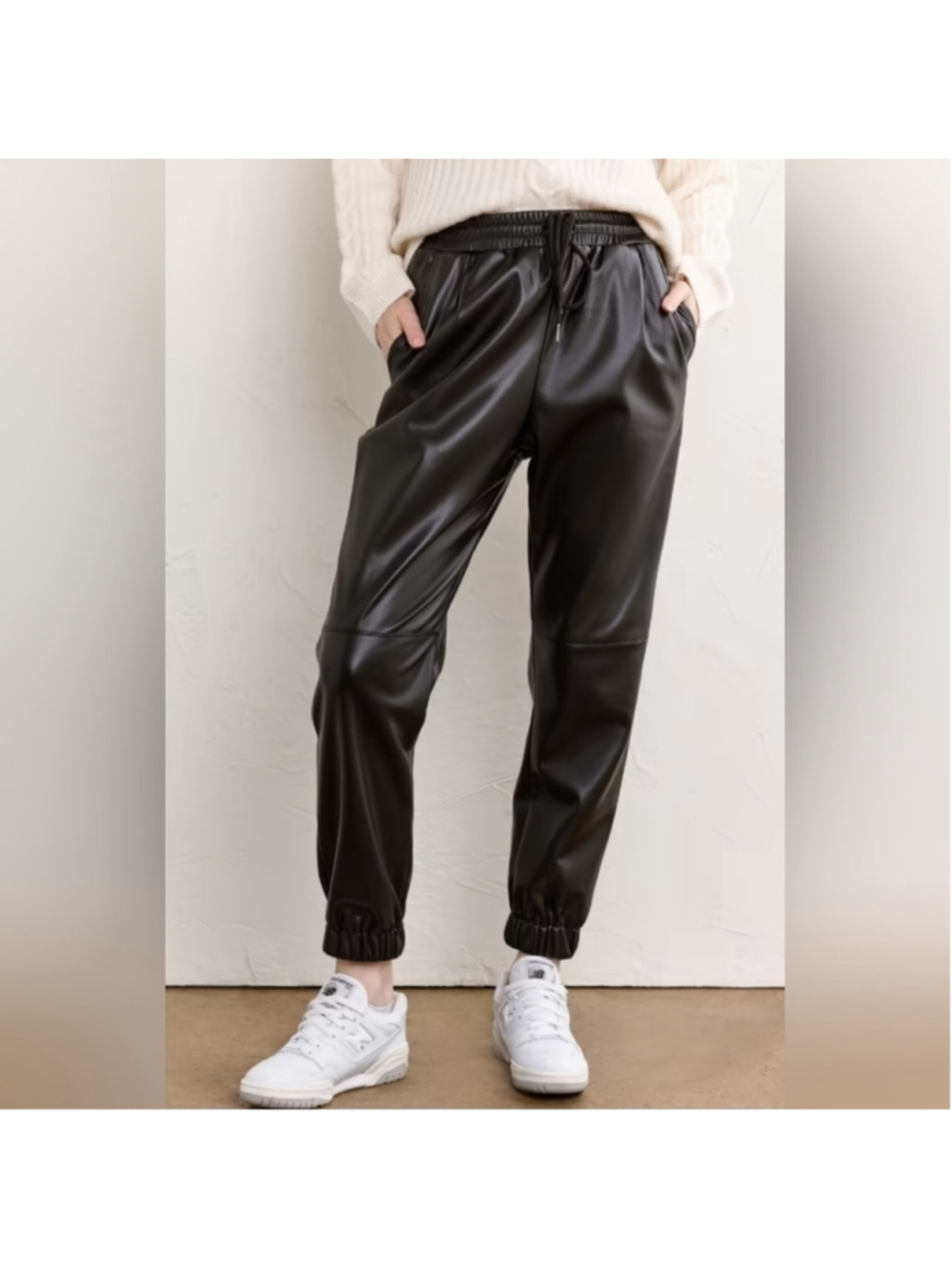 Ci Sono Black Faux Leather Jogger Pants Womens Medium Vegan Leather